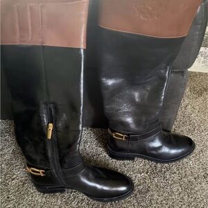 Vince Camuto Black and Brown Moto Boots